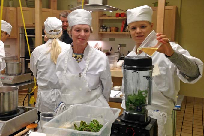 Making Herb Couli at Braise Cooking School